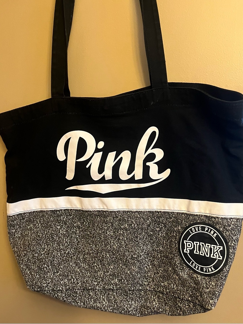 Victoria’s Secret PINK Weekender Tote Bag Black Gray Marled Logo Dog